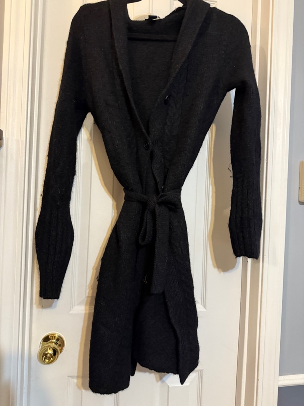 American Eagle Outfitters Black Long Knit Tie-Waist Cardigan